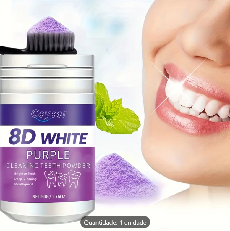 Pó clareador de dentes eficaz da SPOT78, ideal para limpeza profunda dos dentes com efeito purificador.