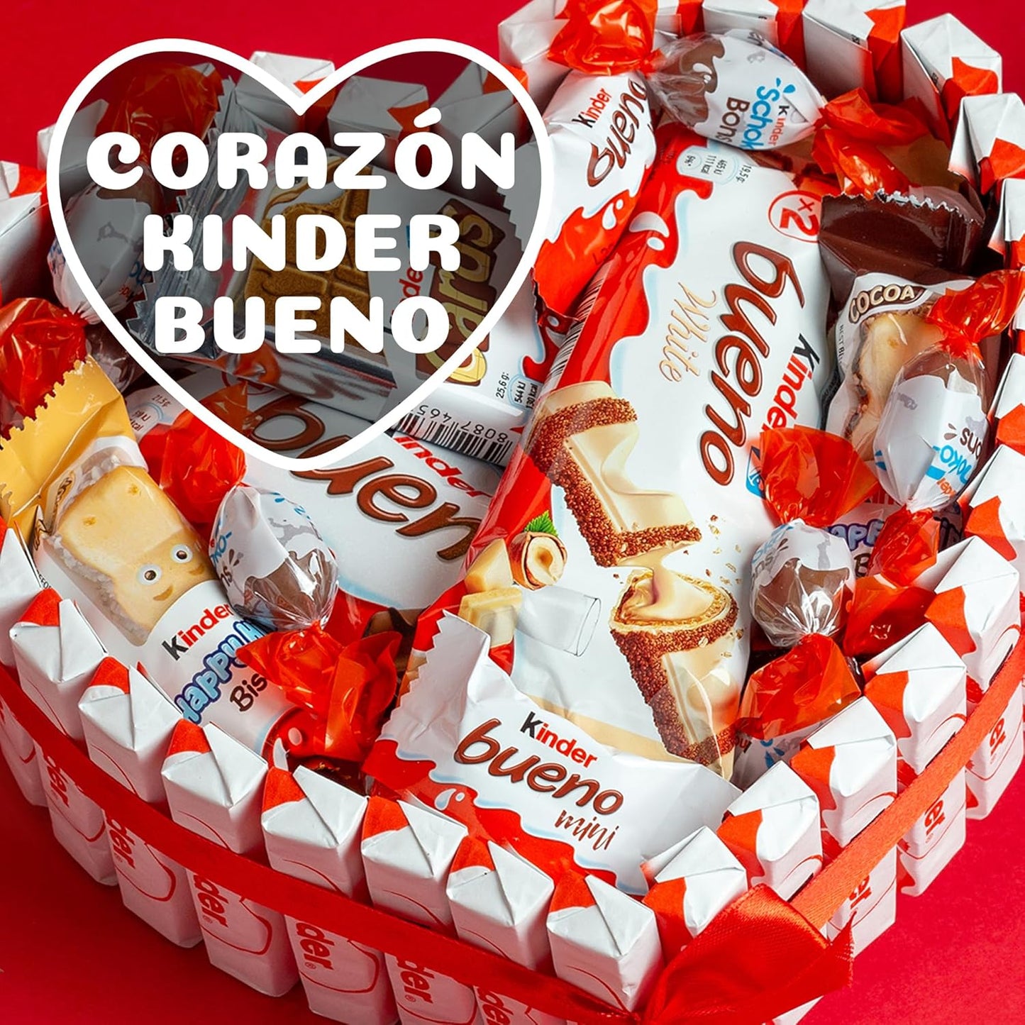 Cesta de chocolates Kinder com bolo Kinder, Bonbons e Hippo, presente original chocolate Kinder.