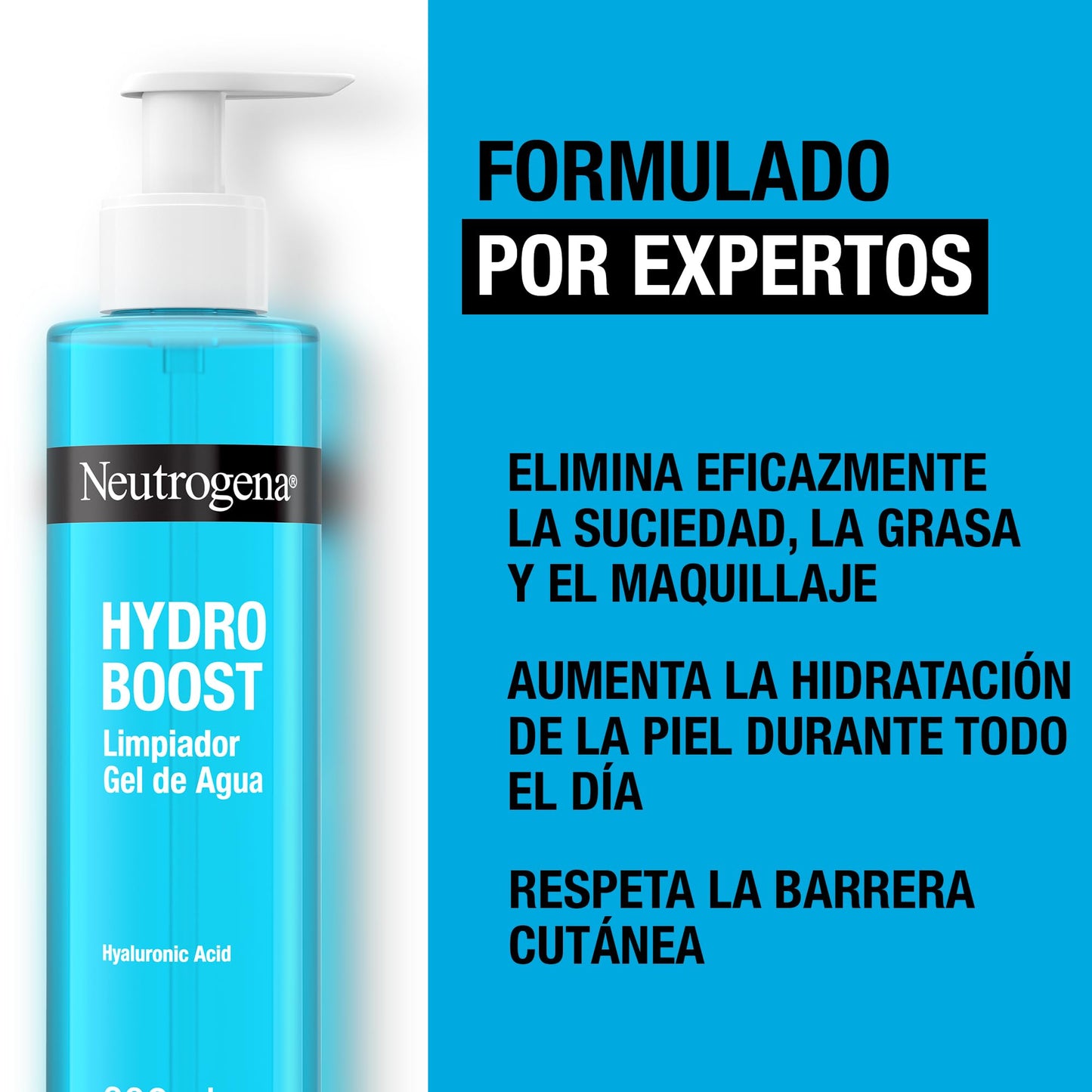 Removedor de maquiagem Neutrogena Hydro Boost 200 ml, gel de limpeza facial eficaz para todos os tipos de pele