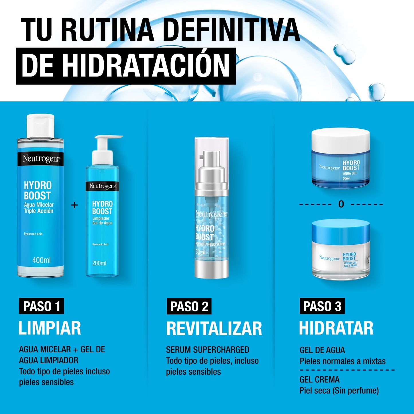 Gel de limpeza facial Neutrogena Hydro Boost para remover maquiagem e sujeira, sabonete hidratante 200 ml