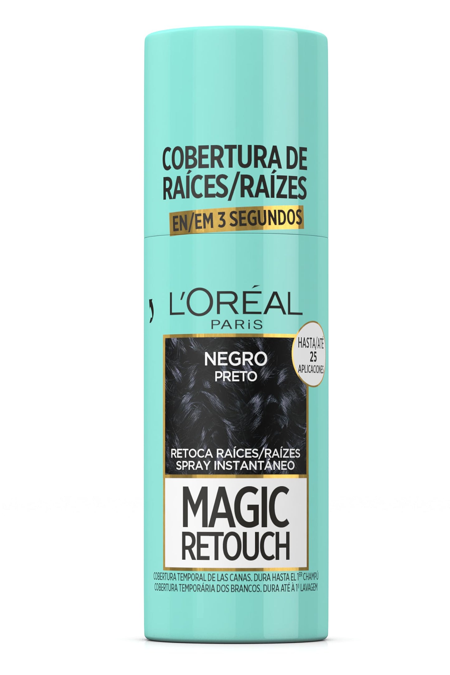 Spray retoca raízes L'Oreal Paris Magic Retouch na cor preto para cobertura instantânea de cabelos grisalhos