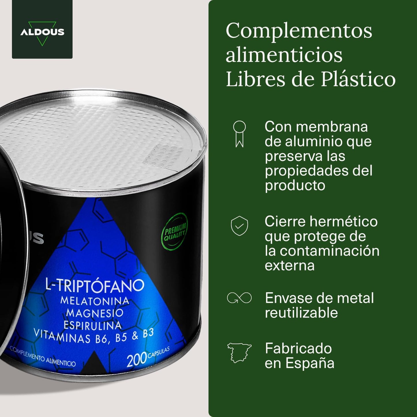 Suplemento de melatonina e magnesio - Triptófano Aldous Labs com 200 cápsulas para sono e descanso