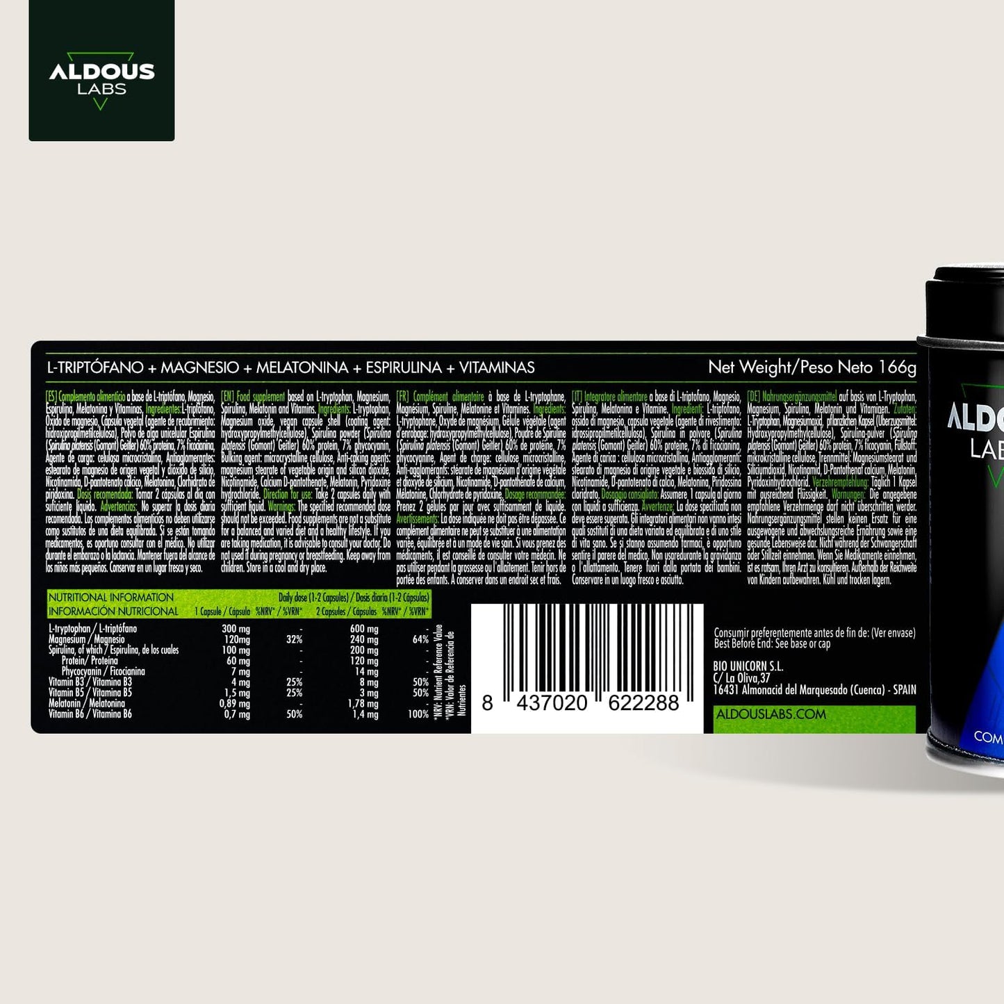 200 Cápsulas de Suplemento de Melatonina e Magnésio - Triptófano Aldous Labs para um sono tranquilo