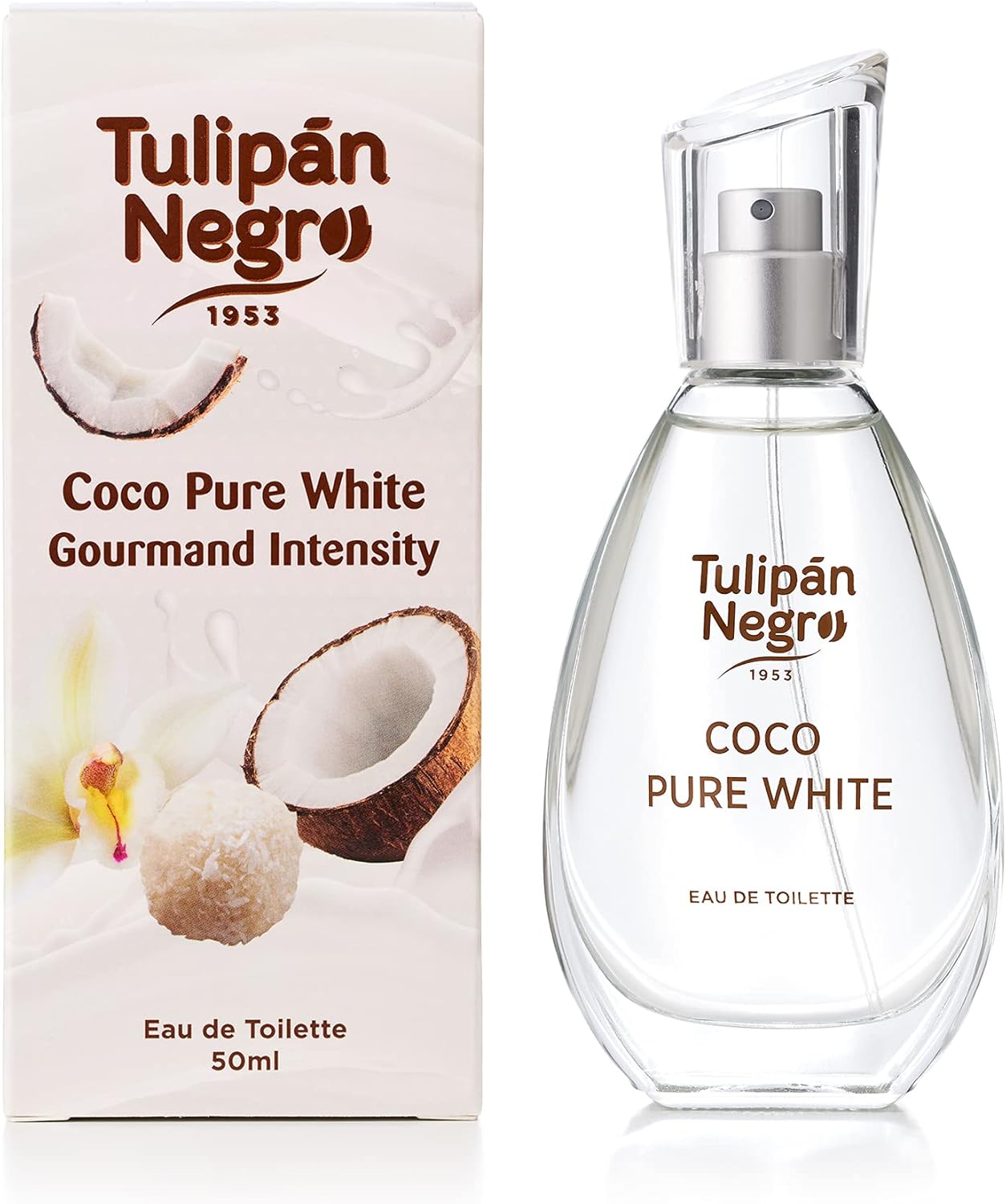 Tulipan Negro - água de colónia unissexo, Coco Pure White, 50 ml em embalagem elegante e frasco de vidro