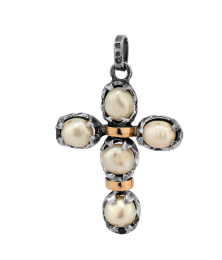 Pendente Cruz Marcassites e Pérolas Carmo Joalheiros