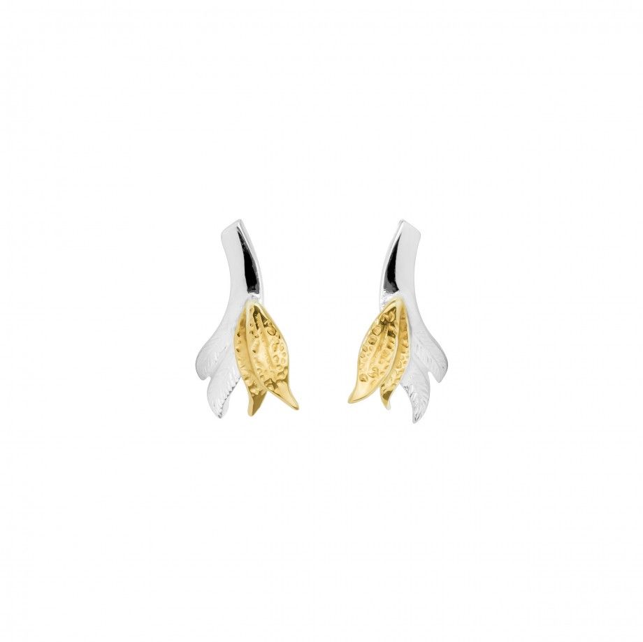 brincos guardian femininos Carmo Joalheiros em prata e ouro com design de folhas delicadas para uso diário e festas