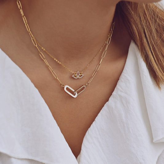 Steel and zirconia lotus flower necklace