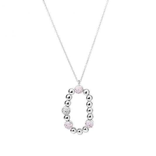 Colar dot feminino Topázio 1874 colar em prata com pendente oval de contas e pedras rosa e cristal