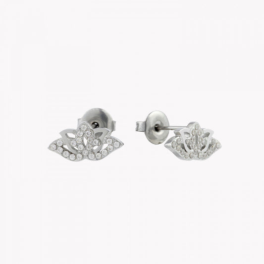 Brincos aço e zircônias flor de lótus - Terra de Estrelas