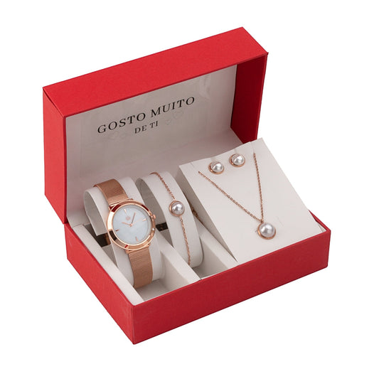 Steel jewelry set - "I Love You" - Pearls