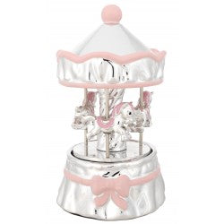Carrusel Caballos de Porcelana con música - Bañado en Plata - ¡Con packaging incluido!