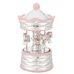 Carrusel Caballos de Porcelana con música - Bañado en Plata - ¡Con packaging incluido!