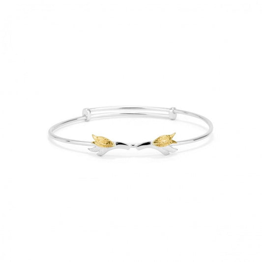 pulseira guardian feminina em prata com detalhes de asas douradas design bangle fino Carmo Joalheiros