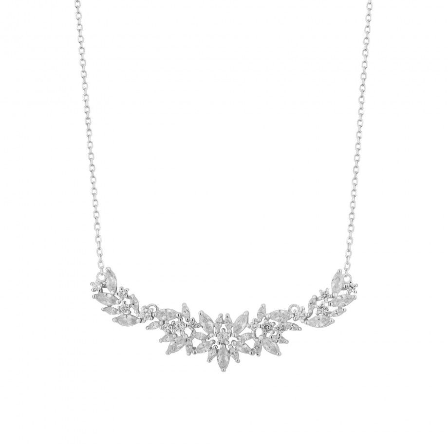 Colar pedra zircônia feminino Topázio 1874 em prata com design floral e corrente delicada