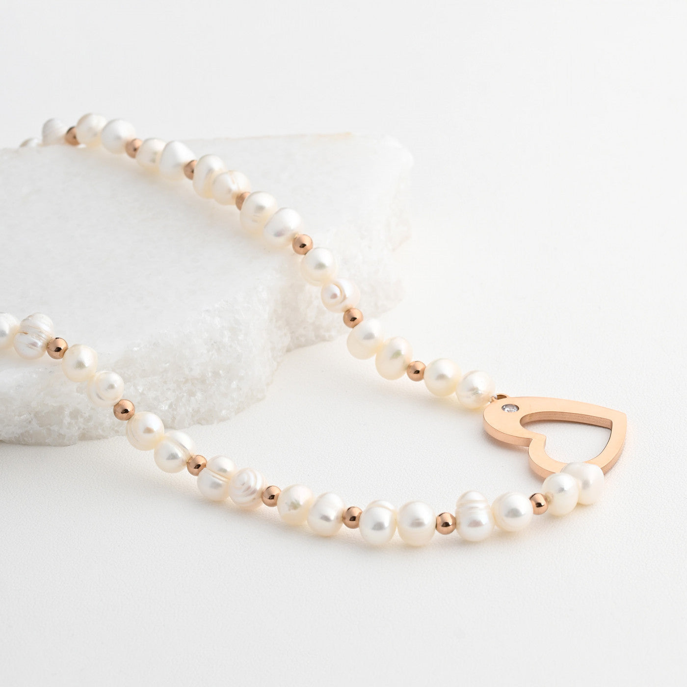 Collar acero perla corazón