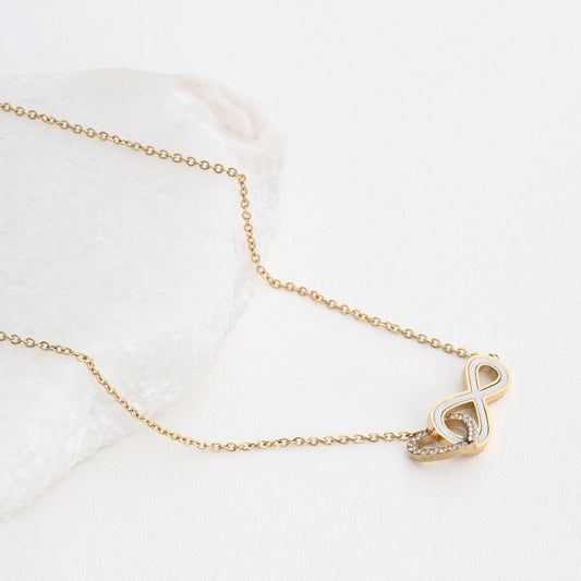 Heart and infinity steel necklace