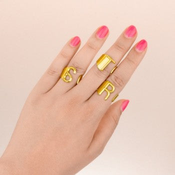 Anel de Aço com Letra Inicial Carmo Joalheiros