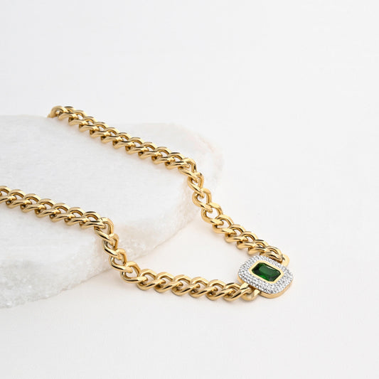 Thick square steel necklace with diamonds