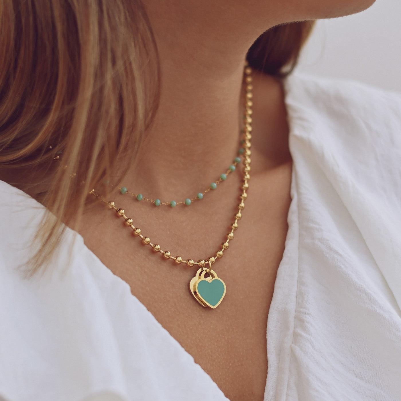 Collar acero doble corazón - Colores