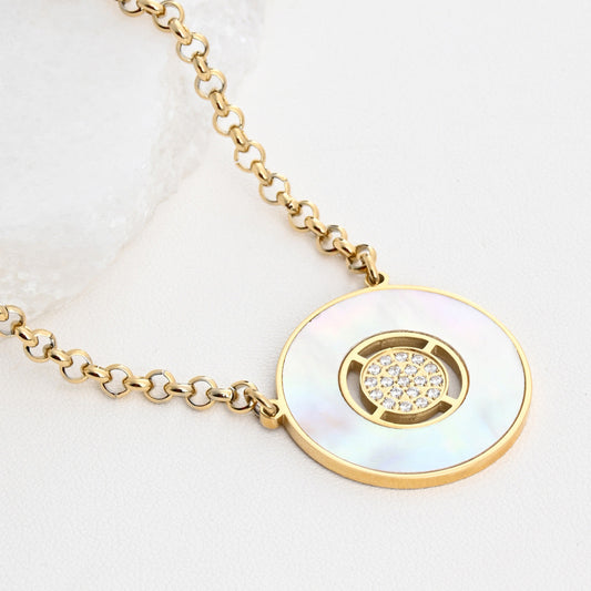 Necklace in mother-of-pearl steel and zirconia