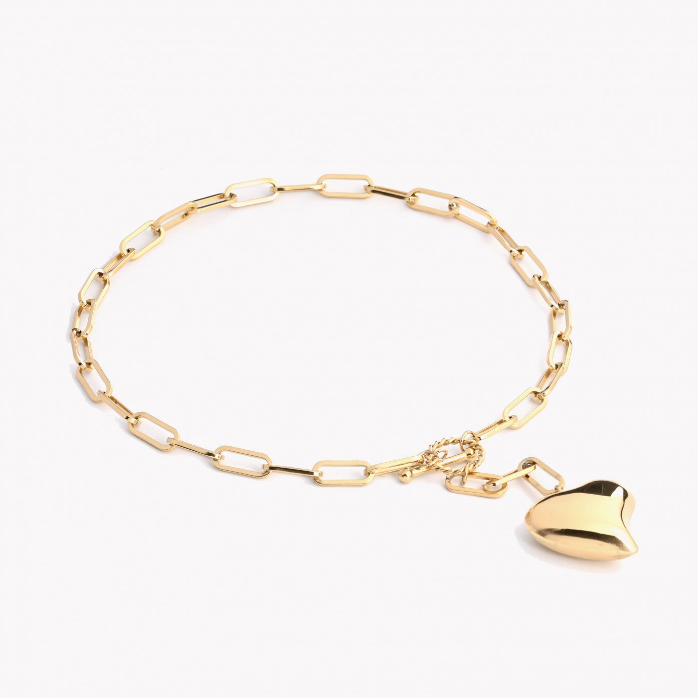 Collar de acero con eslabones y corazón lleno