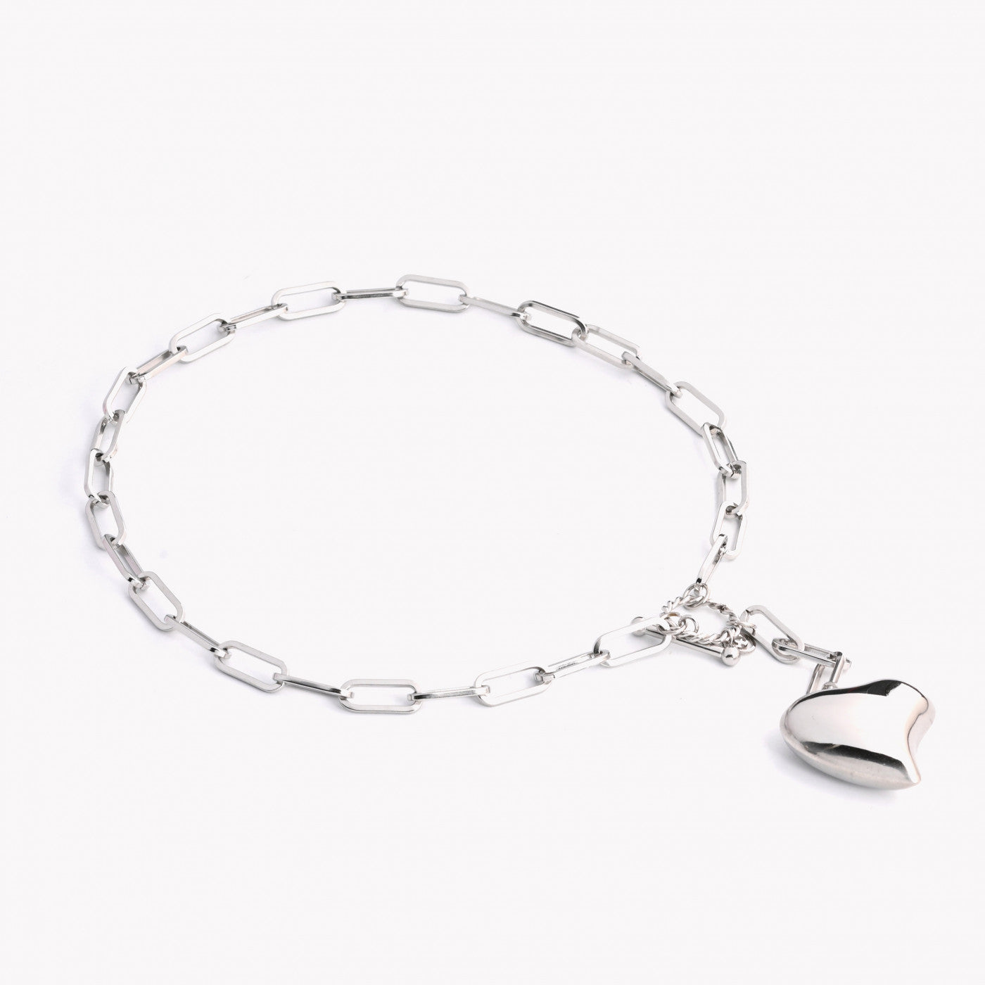 Collar de acero con eslabones y corazón lleno