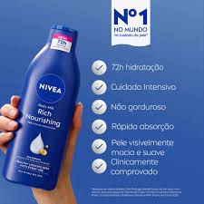 Cuidados com a pele Nivea com loção hidratante rica, absorção rápida e efeito não gorduroso