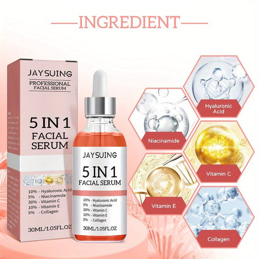 Essência facial hidratante e nutritiva coreana 5 em 1, com ingredientes como ácido hialurônico, niacinamida e colágeno