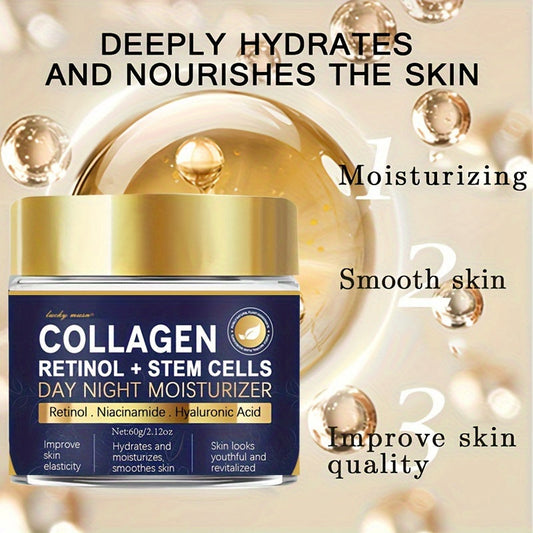 Creme de colágeno e retinol LUCKY MUSN com 60g, hidrata e nutre a pele, melhorando sua elasticidade e qualidade
