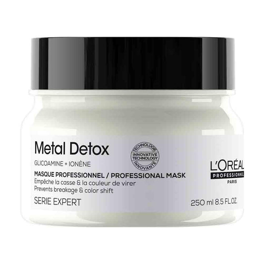 L'Oréal Professionnel, Máscara Protetora e Hidratante, para Cabelos Secos, Danificados ou Coloridos, Cor Mais Duradoura e Brilhante, para Cabelos Mais Fortes, Metal Detox, 250 ml