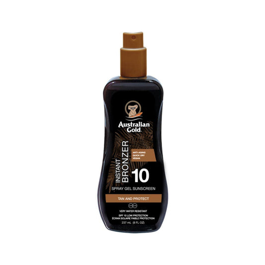 Australian Gold Protetor solar FPS 10 em gel spray com bronzeador instantâneo cor marrom 237 Ml