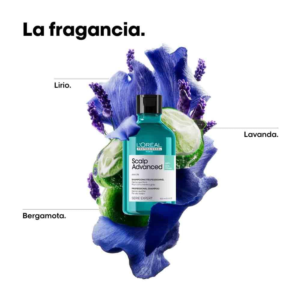 L’Oréal Professionnel, Shampoo Anti-Oleoso Enriquecido com Ingredientes Dermatologicamente Ativos para Couro Cabeludo Oleoso, Scalp Advanced, 300 ml