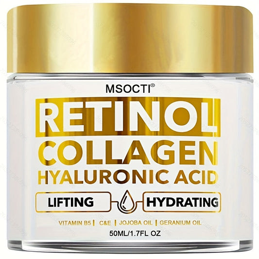 Creme de retinol e colágeno em pote dourado de 50ml, com ingredientes nutritivos que promovem uma pele jovem e hidratada