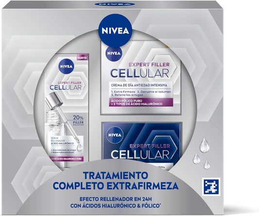 NIVEA Pack Rotina anti-idade Cellular Expert Filler, conjunto de cremes para enchimento, caixa de presente com creme de dia com FP30 (1 x 50 ml), creme de noite (1 x 50 ml) e soro com pipeta (1 x 30