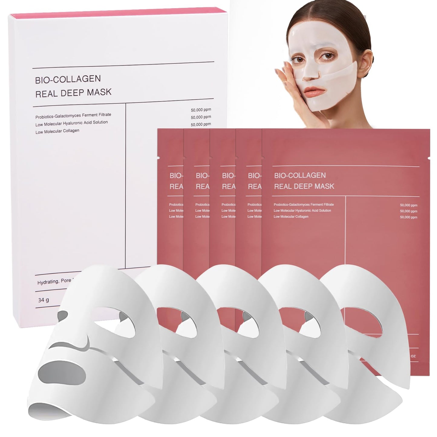 BIO COLLAGEN Máscara Facial de Colagenio 5 Peças