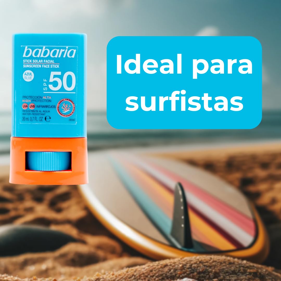 BABARIA- Bastão Solar Facial 50 Azul - 20g | Vara de surf | Proteção muito alta