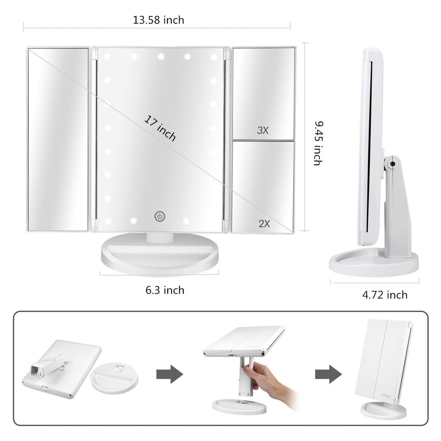 Espelho Iluminado Ampliação 1X 2X 3X – SPOT78 Elegância