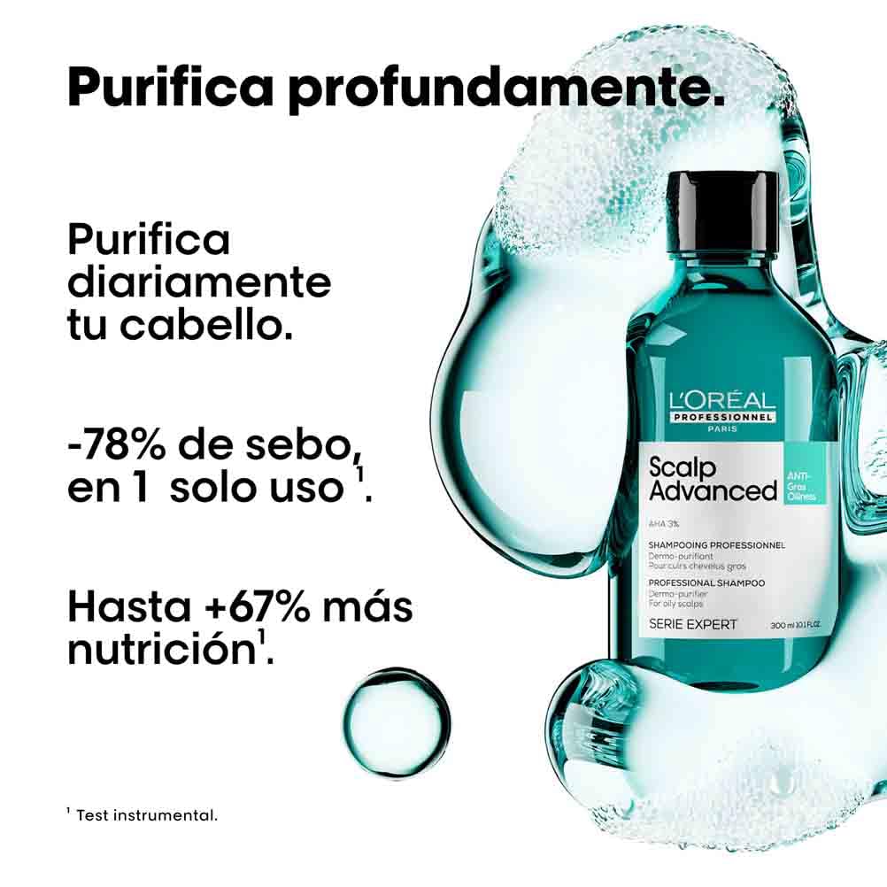 L’Oréal Professionnel, Shampoo Anti-Oleoso Enriquecido com Ingredientes Dermatologicamente Ativos para Couro Cabeludo Oleoso, Scalp Advanced, 300 ml