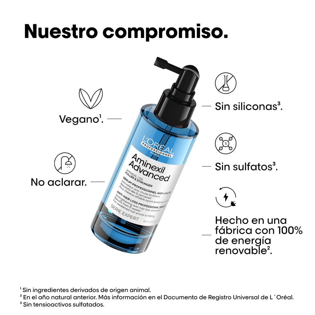 L'Oréal Professionnel Aminexil Advanced Sérum Fuller & Stronger, enriquecido com ativos dermatológicos para prevenir a queda de cabelo, Aminexil Advanced, 90 ml