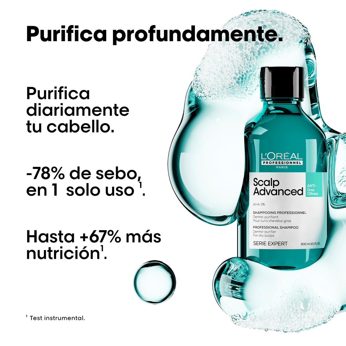 L’Oréal Professionnel, Shampoo Anti-Oleoso Enriquecido com Ingredientes Dermatologicamente Ativos para Couro Cabeludo Oleoso, Scalp Advanced, 300 ml