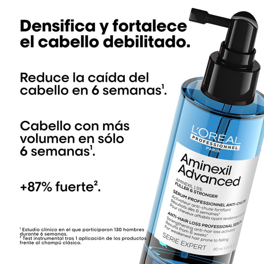 L'Oréal Professionnel Aminexil Advanced Sérum Fuller & Stronger, enriquecido com ativos dermatológicos para prevenir a queda de cabelo, Aminexil Advanced, 90 ml