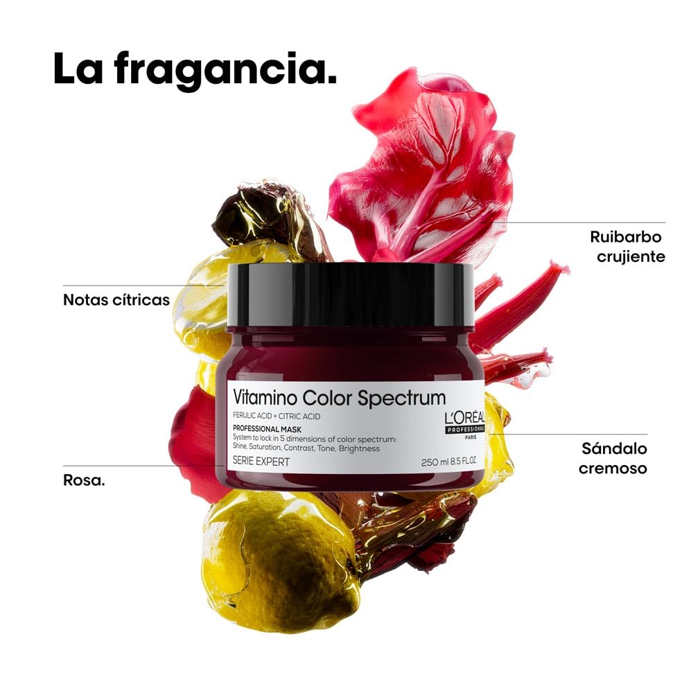 L'Oréal Professionnel, Máscara Hidratante Profissional, Para Cabelos Coloridos, Fixa a Cor por Até 100 Dias, Ideal para Cabelos Médios ou Grossos, Vitamin Color Spectrum, Série Expert, 250ml