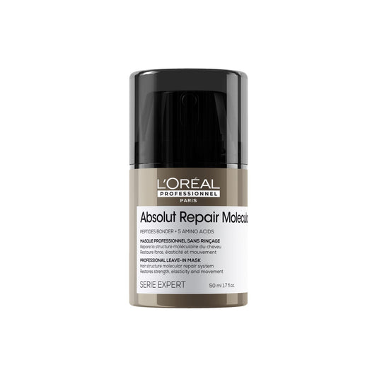 L’Oréal Professionnel, Máscara Reparadora Leave-In, Textura Cremosa, Repara Danos e Fortalece, Proteção Térmica, Fórmula Patenteada, para Cabelos Danificados, Absolut Molecular Repair, 50ml