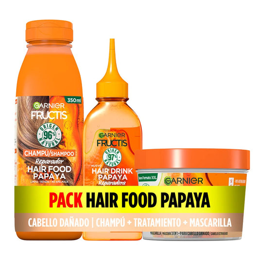 Garnier Fructis Pack champô tratamento Hair Drink máscara para cabelo danificado, 3 produtos