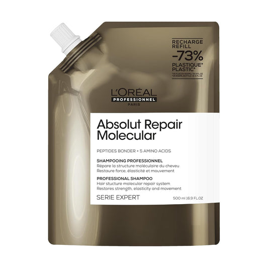 L'Oréal Professionnel, Shampoo Profissional Sem Sulfato, Nutre Profundamente, Repara Danos e Fortalece os Cabelos, para Cabelos Secos e Danificados, Fórmula Patenteada, Absolut Molecular Repair, Refil 500ml