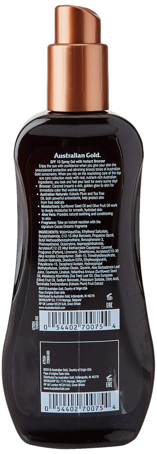 Australian Gold Protetor solar FPS 10 em gel spray com bronzeador instantâneo cor marrom 237 Ml