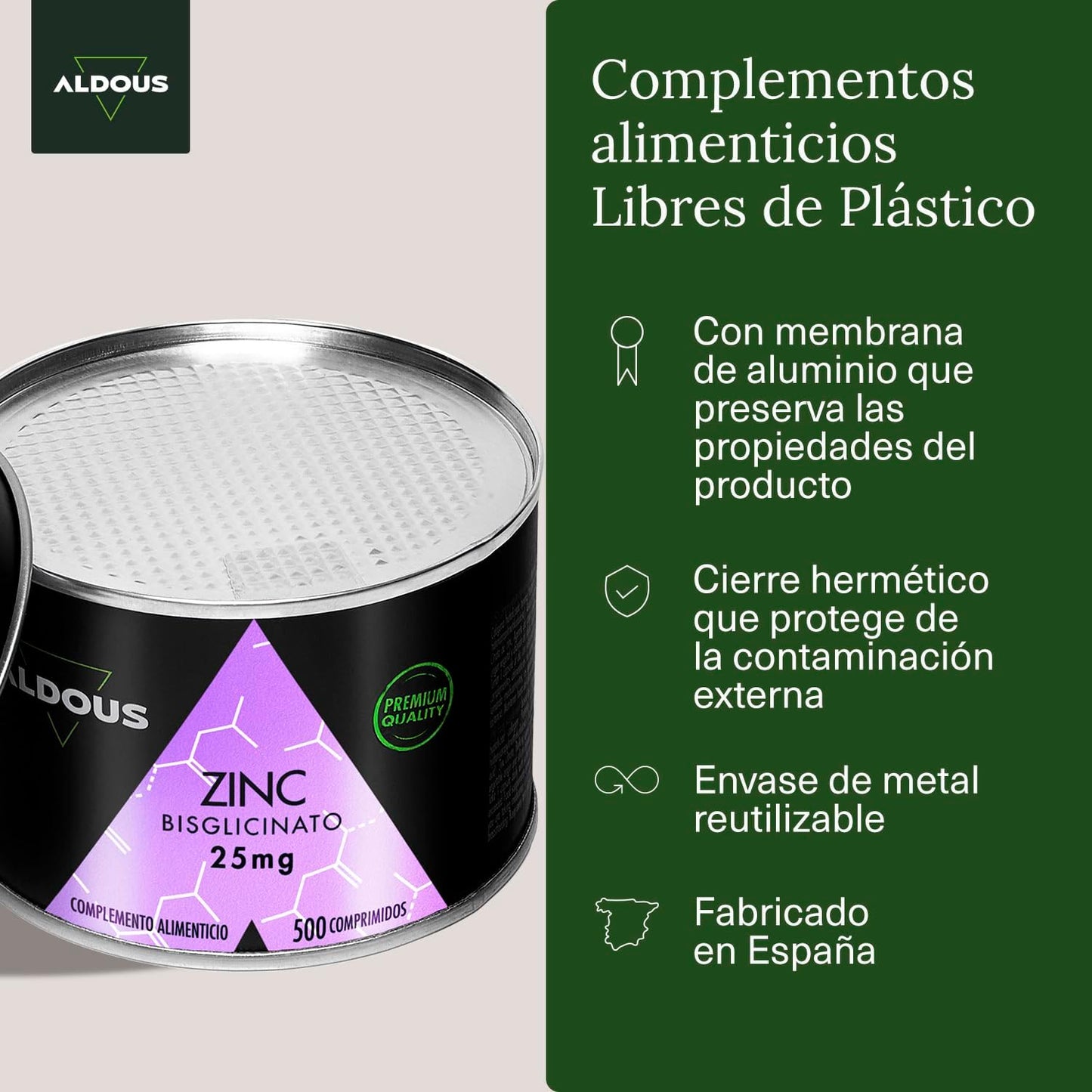 Comprimidos de Zinco Bisglicinato 25mg Aldous Bio