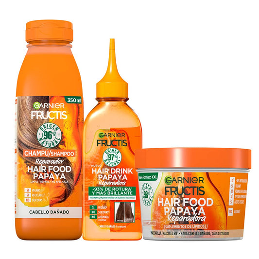 Garnier Fructis Pack champô tratamento Hair Drink máscara para cabelo danificado, 3 produtos