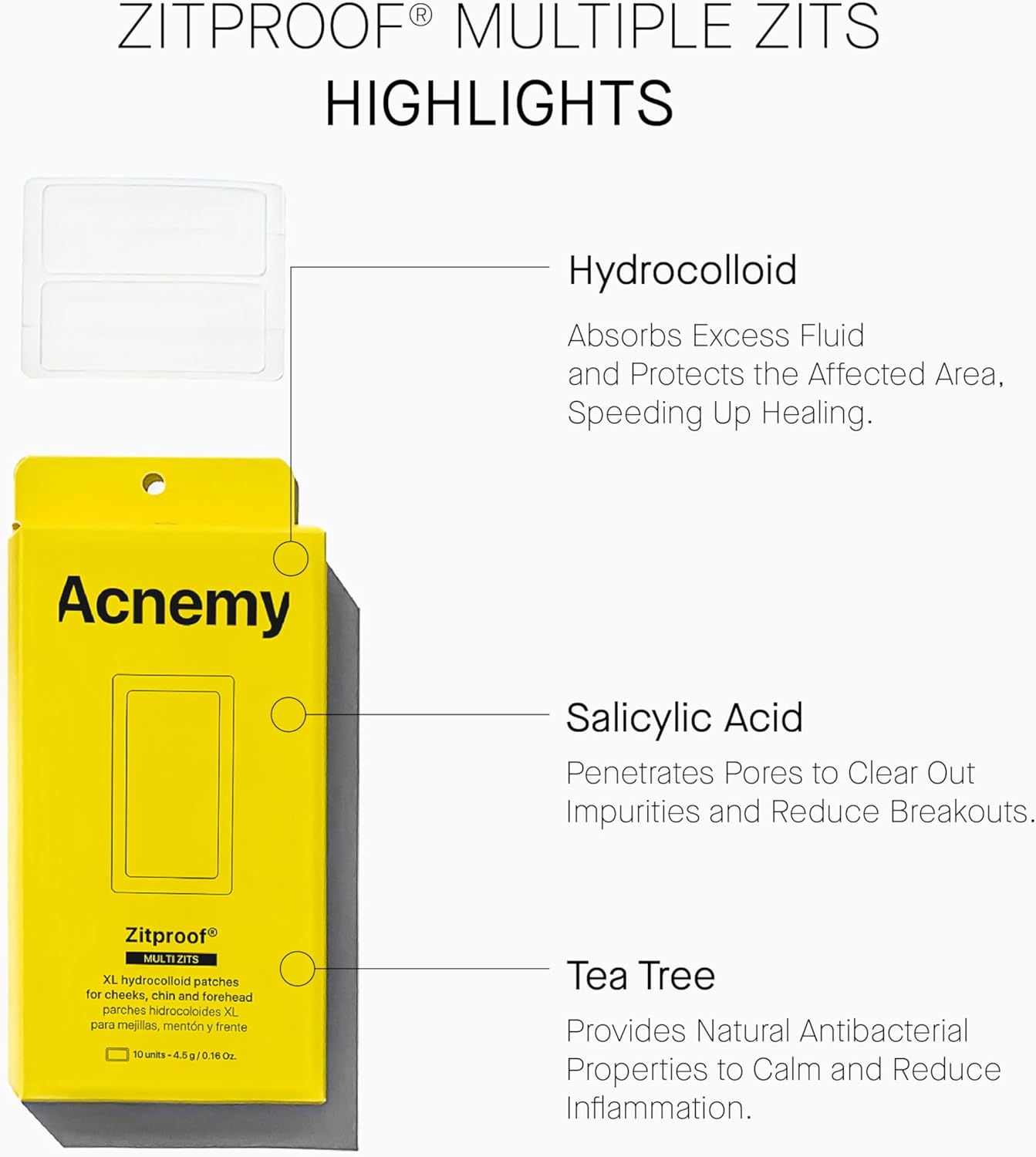 ACNEMY ZITPROOF® MULTIZITS - Adesivos hidrocolóides XL para bochechas, queixo e testa