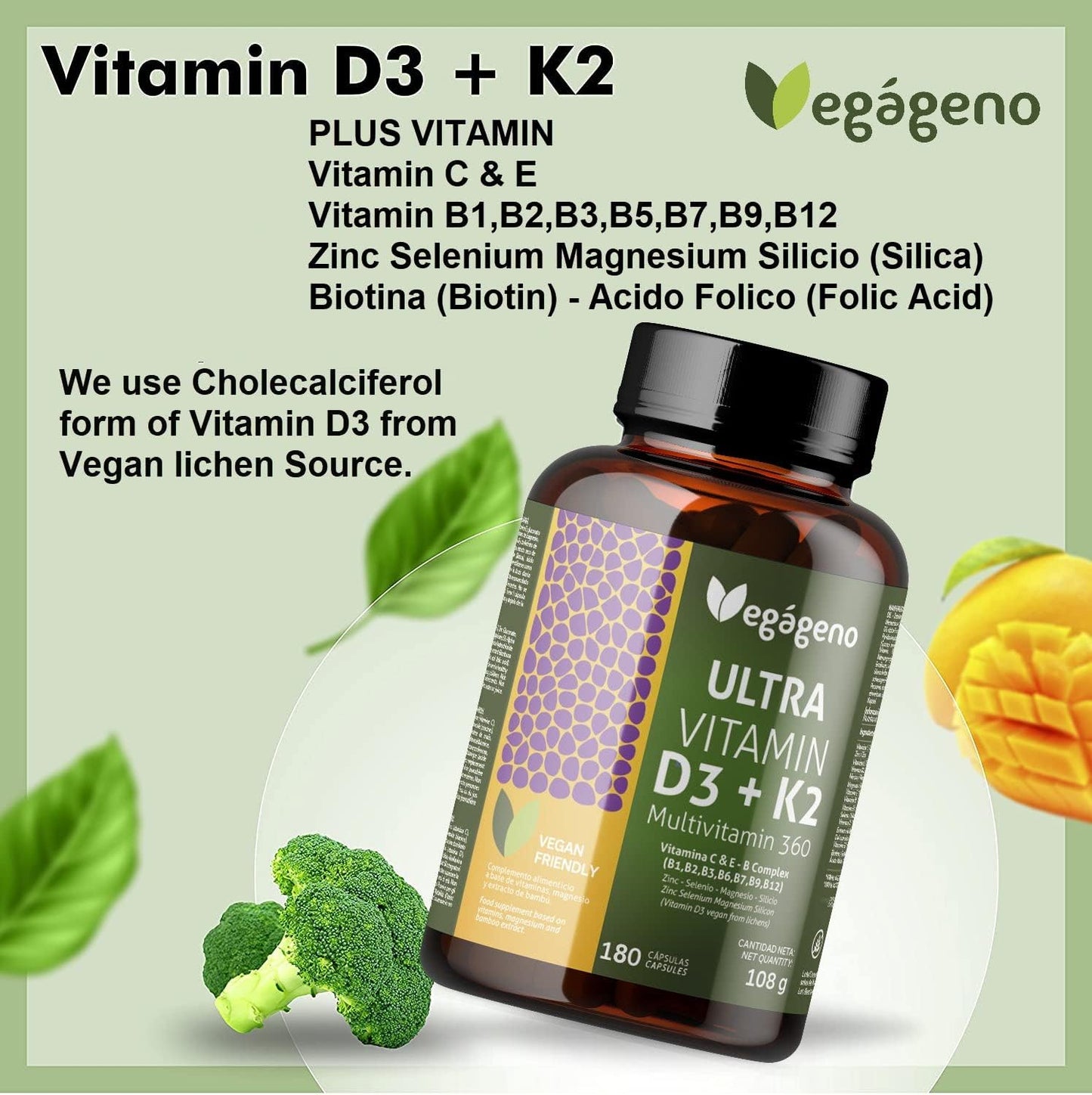 Vitamina D3 e K2 Vegan 180 Cápsulas